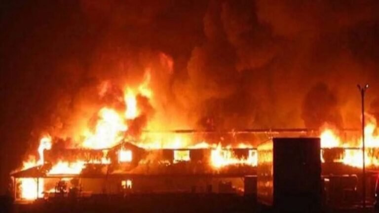 Fire service officers responding to Ibadan tailoring factory fire